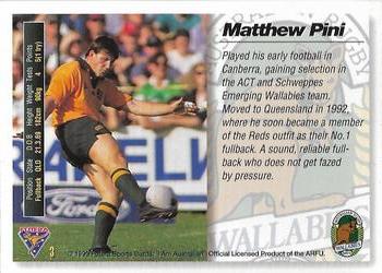 1995 Futera Rugby Union #3 Matthew Pini Back